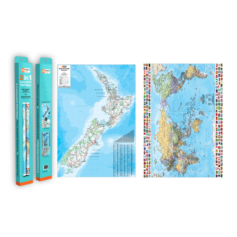 Twin Pack NZ 2 in 1 World & Flags Map