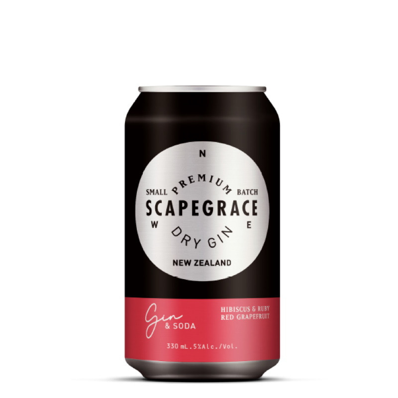 Scapegrace Gin, Soda with Ruby Red Grapefruit & Hibiscus.