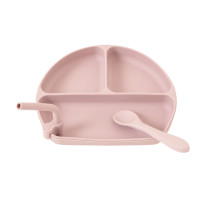 All 4 Ella Silicone Plate With Straw & Spoon Dusty Pink
