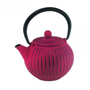 Cast Iron Tea Pot - Ribbed Red/Black