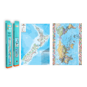 Twin Pack NZ 2 in 1 World & Flags Map