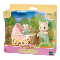 Sylvanian Floral Cat Father & Baby Carriage