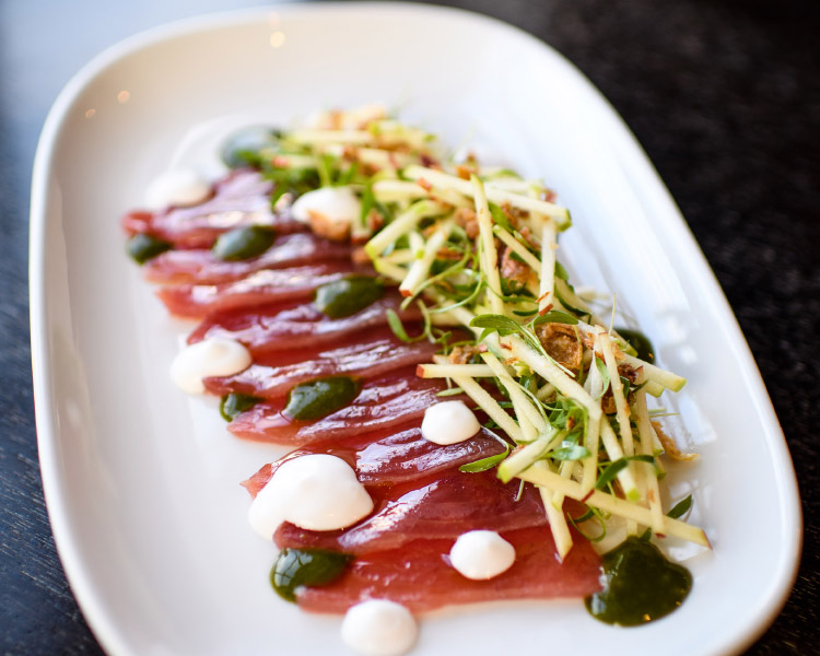 Shed 5 Tuna Sashimi with Apple and Lychee Salad, Nam Jim, and Coconut Sauce