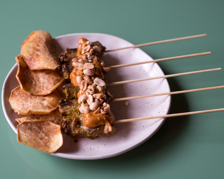 Mr Go's Beef Satay Skewers with Fix and Fogg Smoke and Fire Peanut Sauce