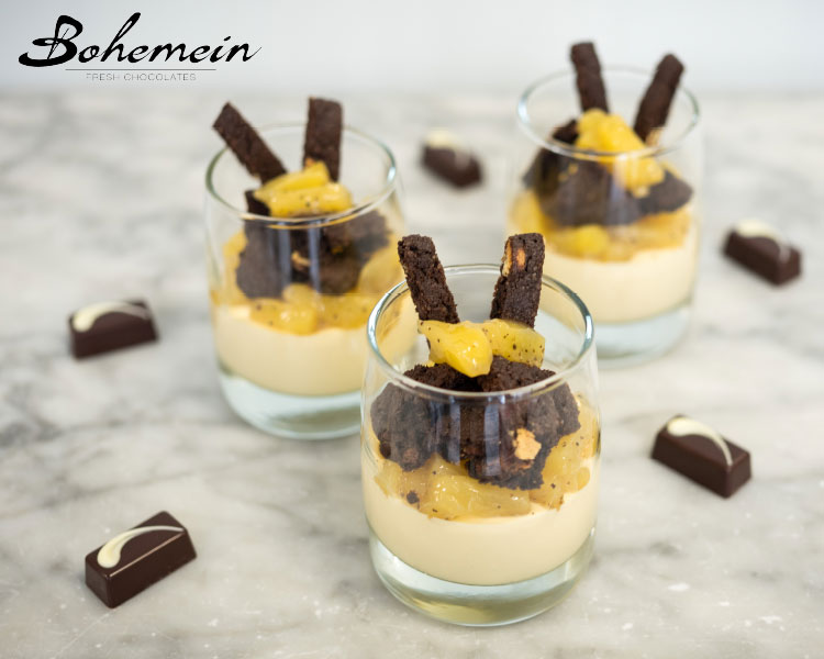Bohemein's White Chocolate Bavarois with Pineapple Black Pepper Compote and Cookies