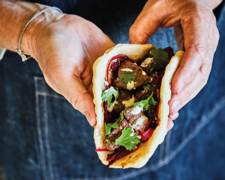 Venison, Beetroot & Onion Chutney Wrapped in Homemade Pita Bread by Nici Wickes
