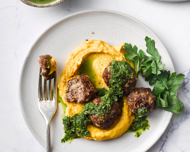 Lamb Meatballs with Gremolata & Pumpkin Whip by Polly Markus