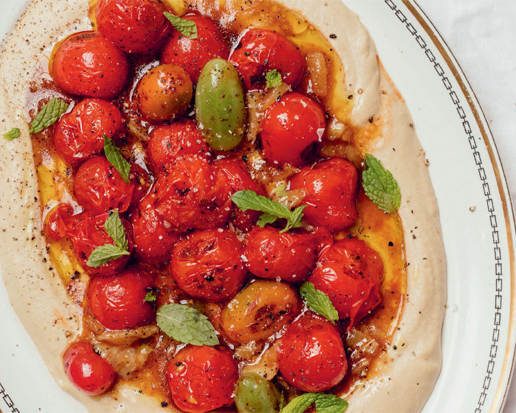 Hummus, Tomatoes, Lemon and Pomegranate by Two Raw Sisters
