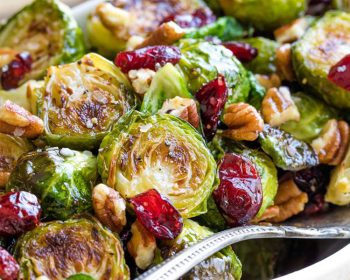 Roasted Brussel Sprouts with Cranberries, Pecan and Hot Honey